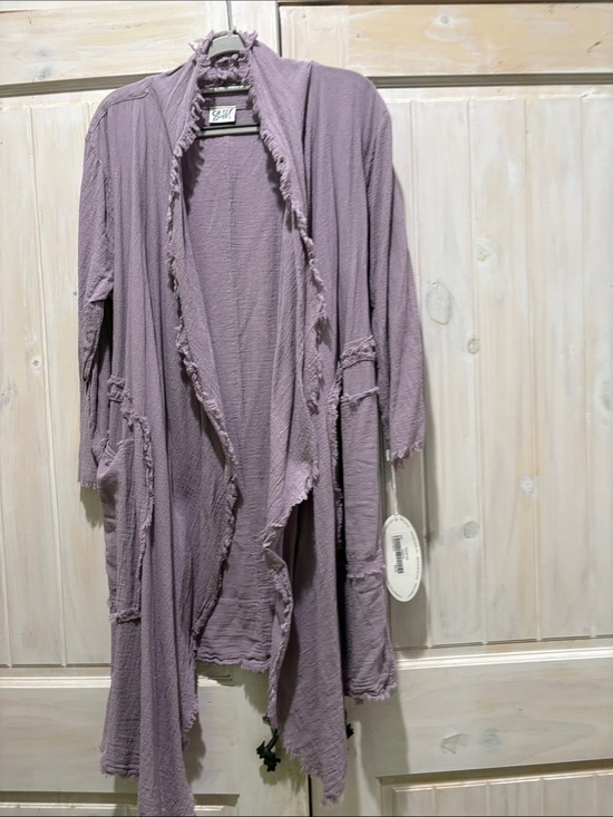 Oh My Gauze! Jackets & Blazers - Oh My Gauze! Lavender Frayed Open Front Jacket